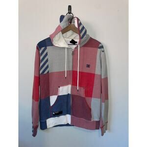 Y2K DC Red Blue Hoodie Plaid Design Pullover Jacket 2000s S Small Skate